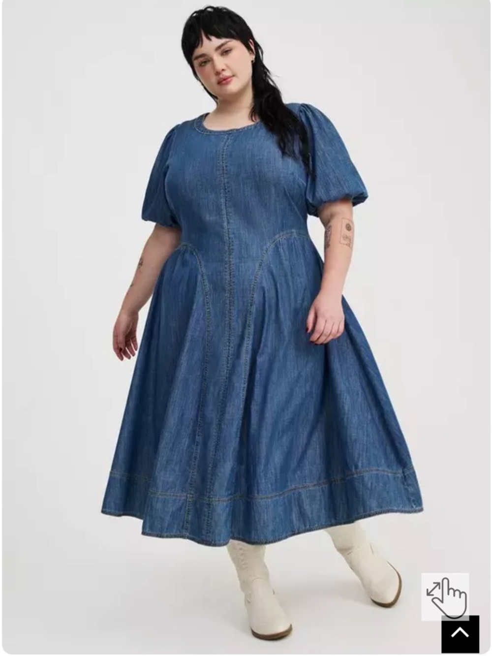 Torrid Puff-Sleeve Tea-Length Denim Dress size 3